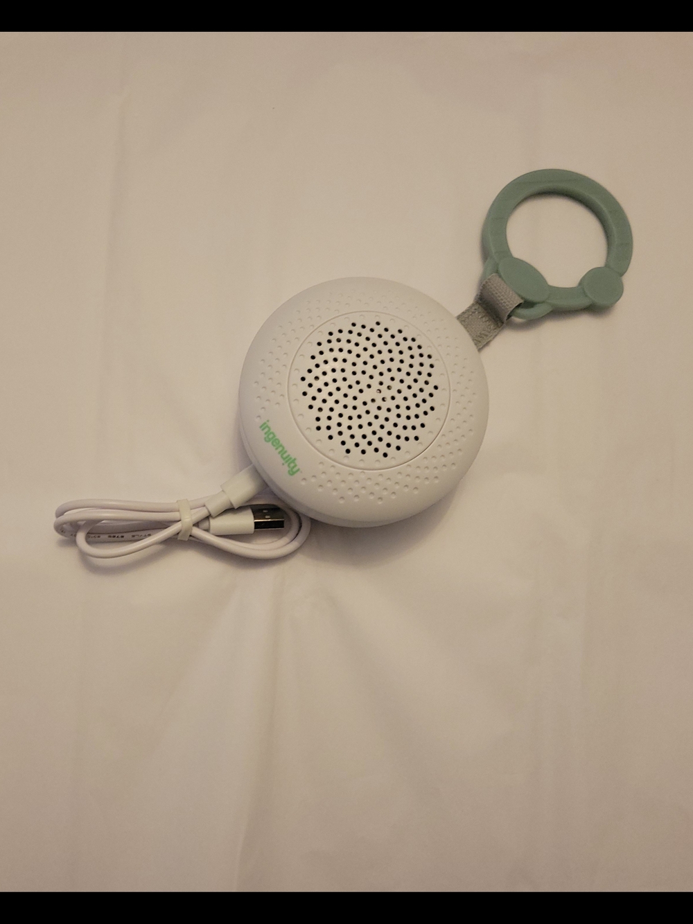 White Portable Speaker with Mint Green Clip